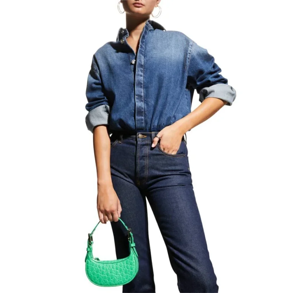 By Far Mini Soho Super Green Circular Croco Embossed Leather- Color Super Green - Picture 4 of 10